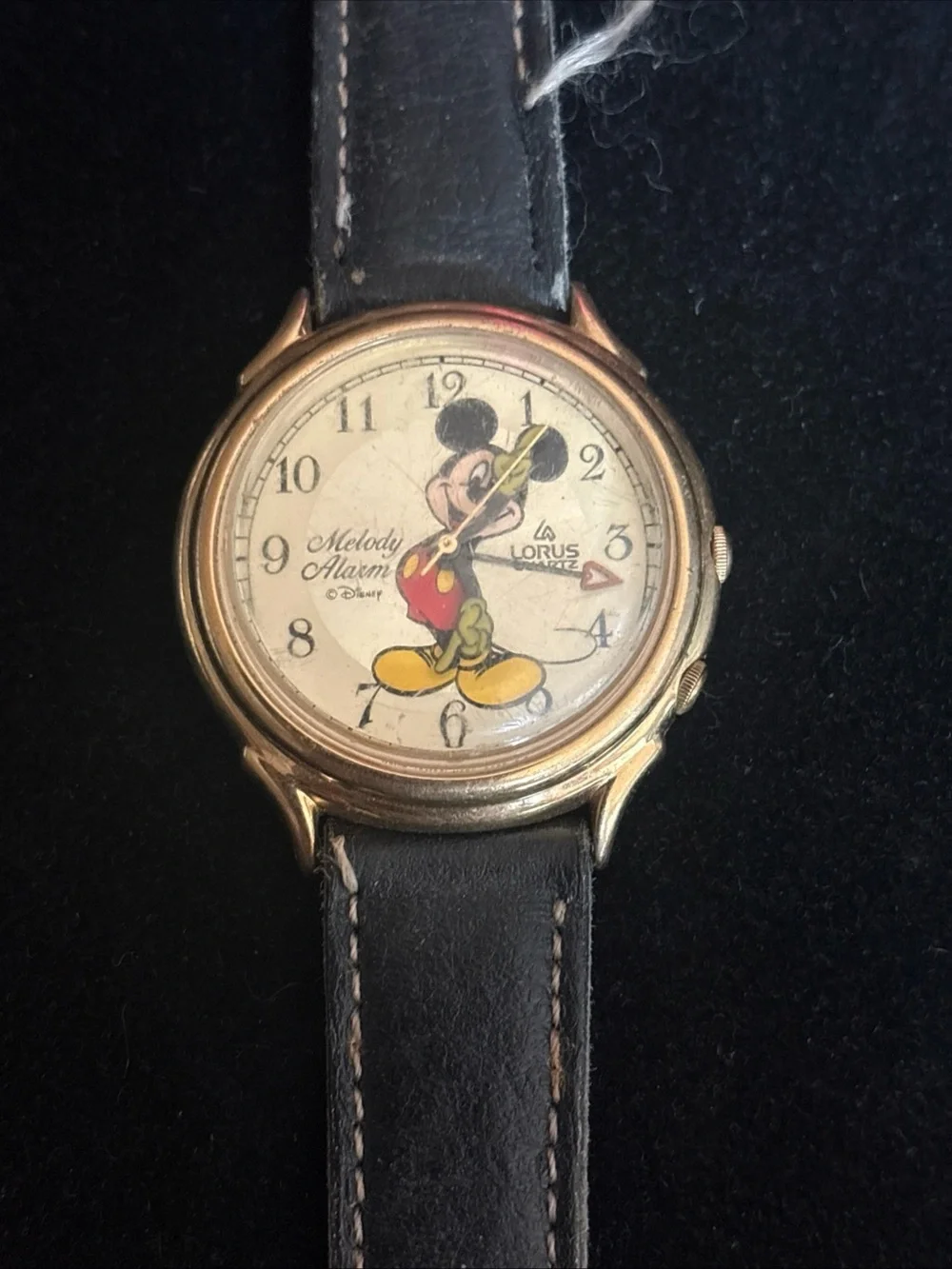 Vintage Mickey Mouse Melody Alarm Watch — Gold-Tone Case